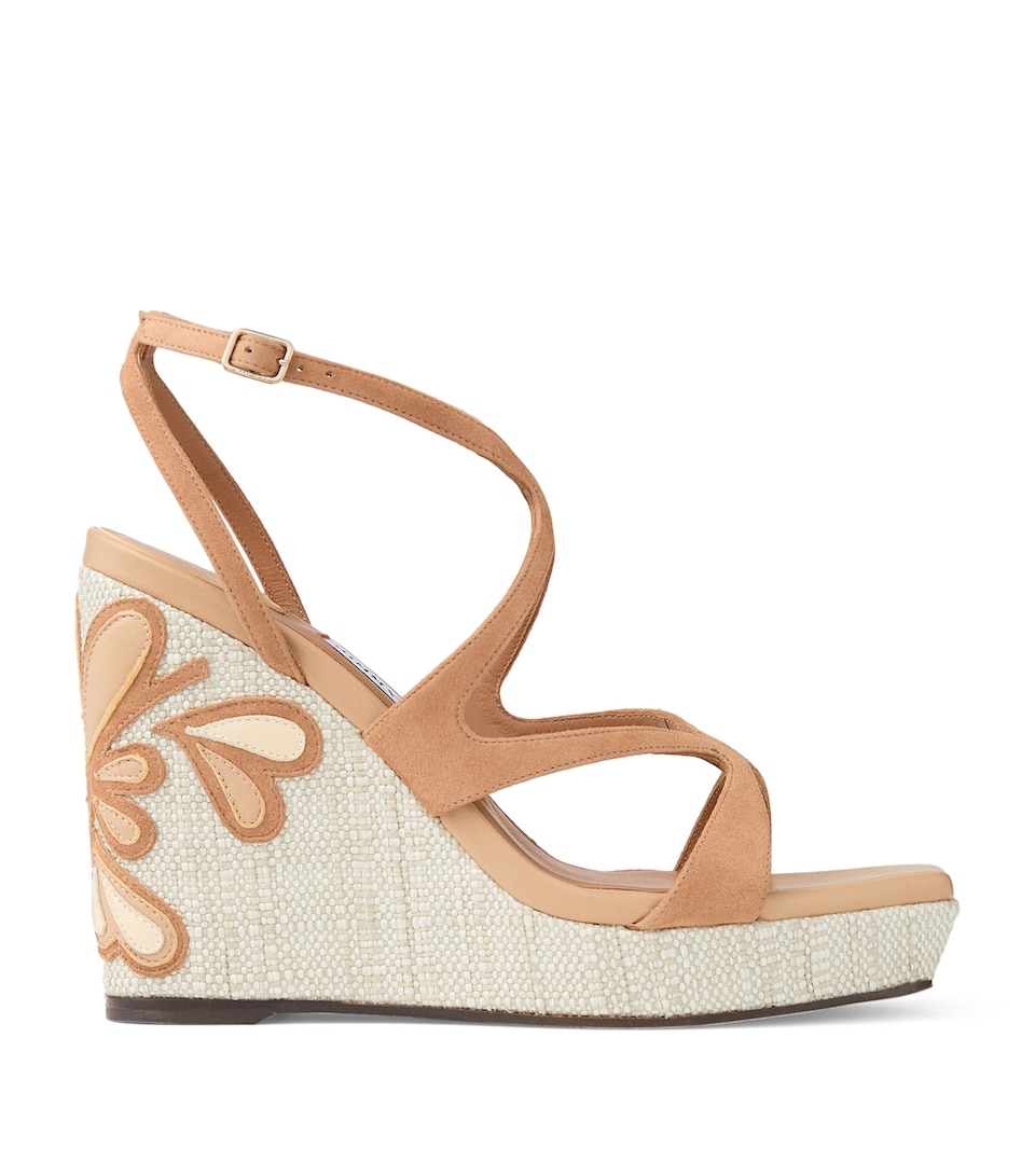 Jimmy Choo Ayla 110 Suede Wedge Sandals Toffee/natural Mix