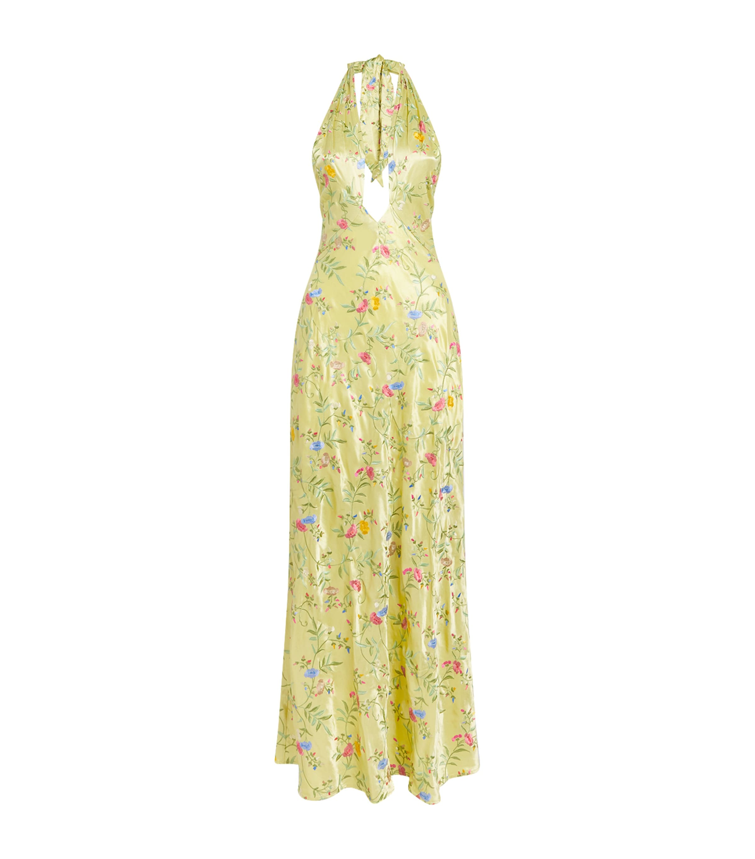 Rixo Womens Satin Floral Dune Maxi Dress Botncl Embrdry Green