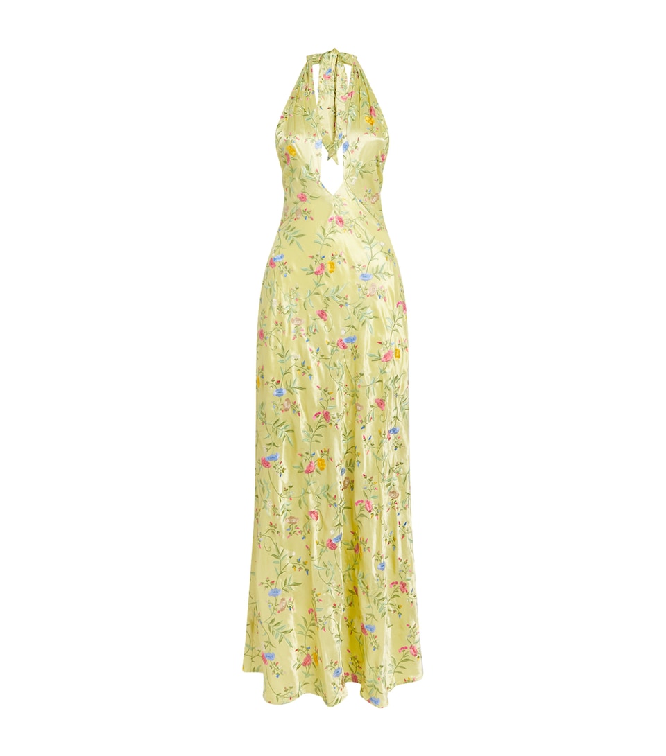 Rixo Womens Satin Floral Dune Maxi Dress Botncl Embrdry Green