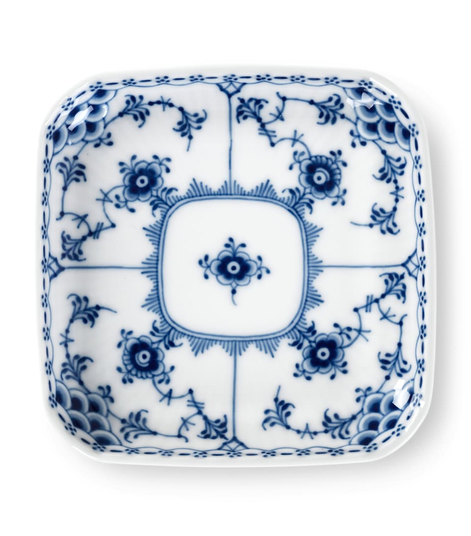 Blue Fluted Half Lace Square Plate (10.5cm)