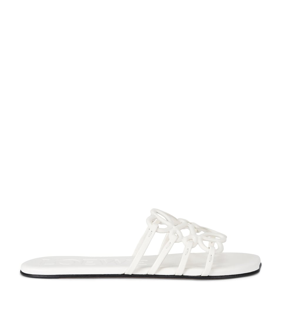 LOEWE Leather Petal Anagram Slides White