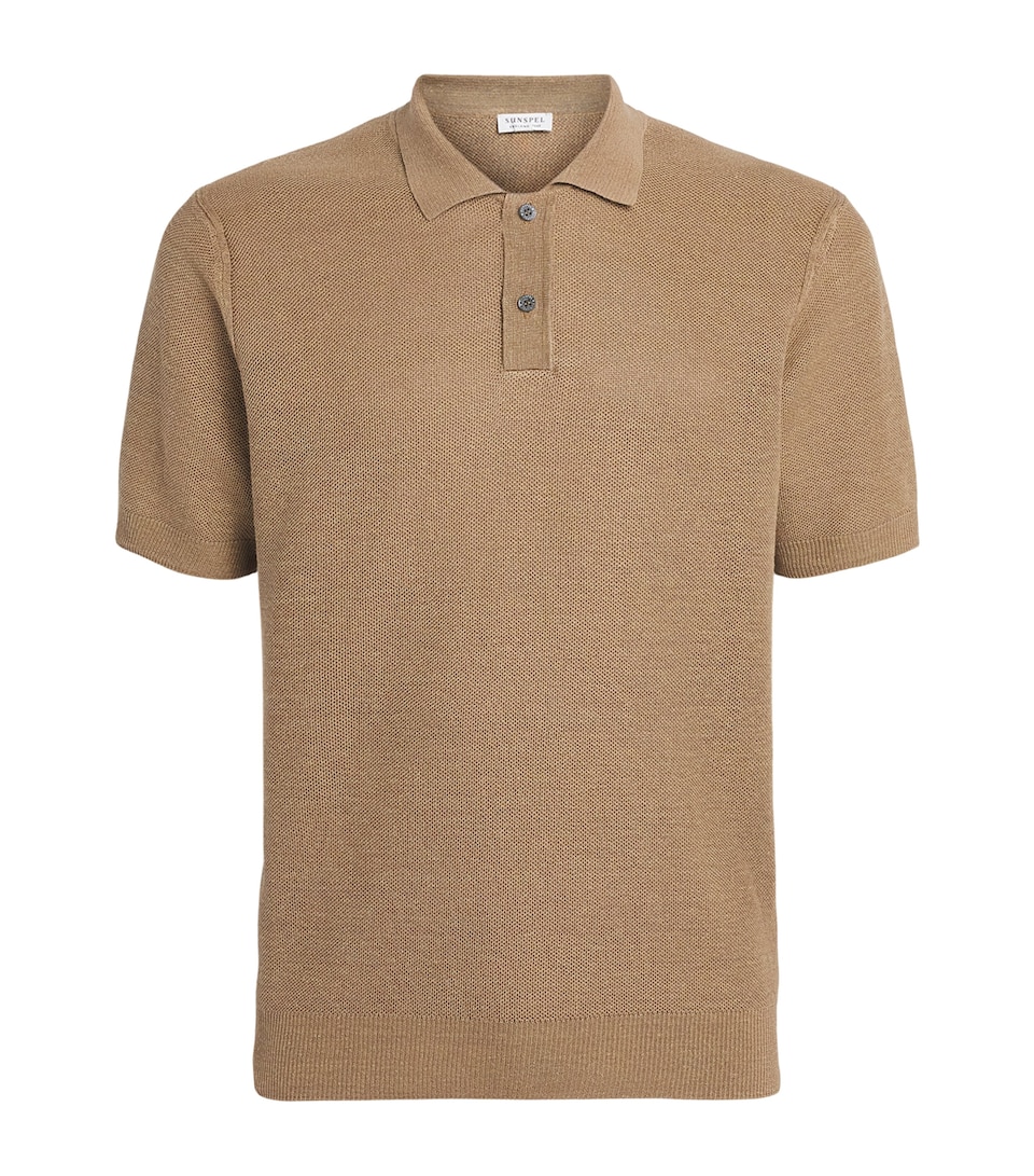 Sunspel Mens Linen-Silk Honeycomb Polo shirt Brgt Hazelwood