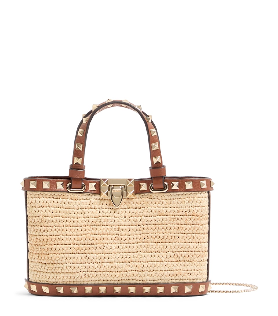 Mini Straw Rockstud Top-Handle Bag