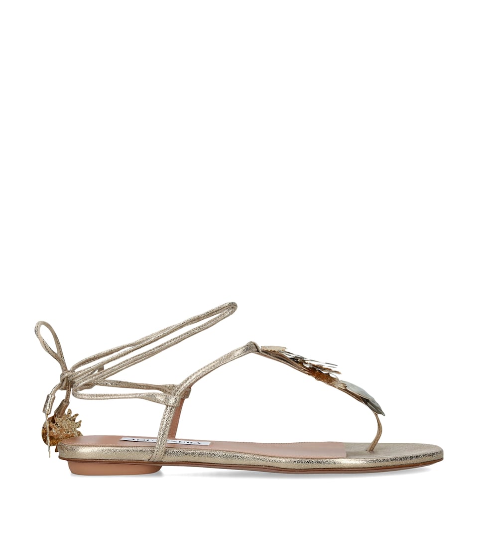 Aquazzura Leather Night Stars Flat Sandals Silver