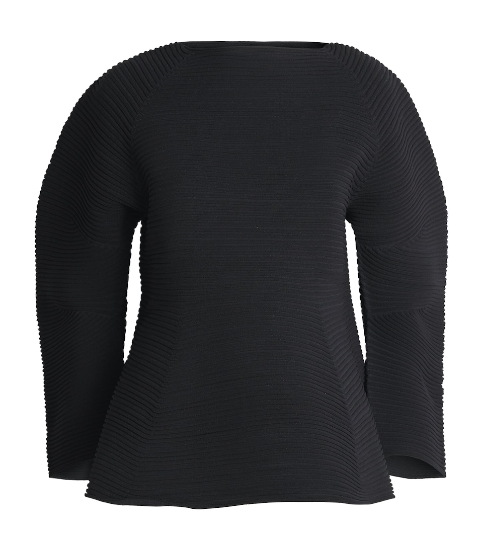 Issey Miyake Womens Corrugated Knit Top Black
