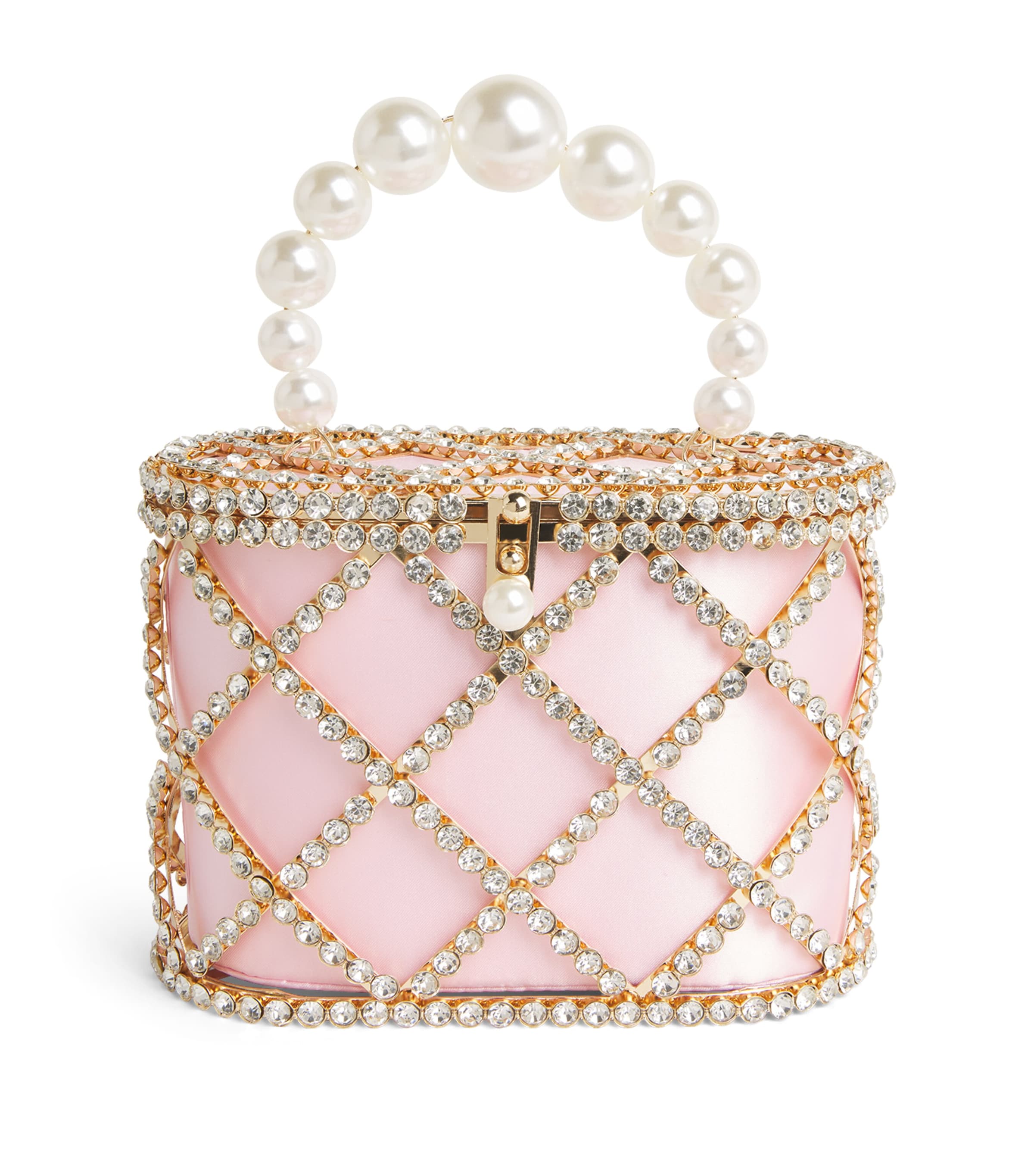 David Charles Rhinestone-Embellished Mesh Top-Handle Bag X Pink