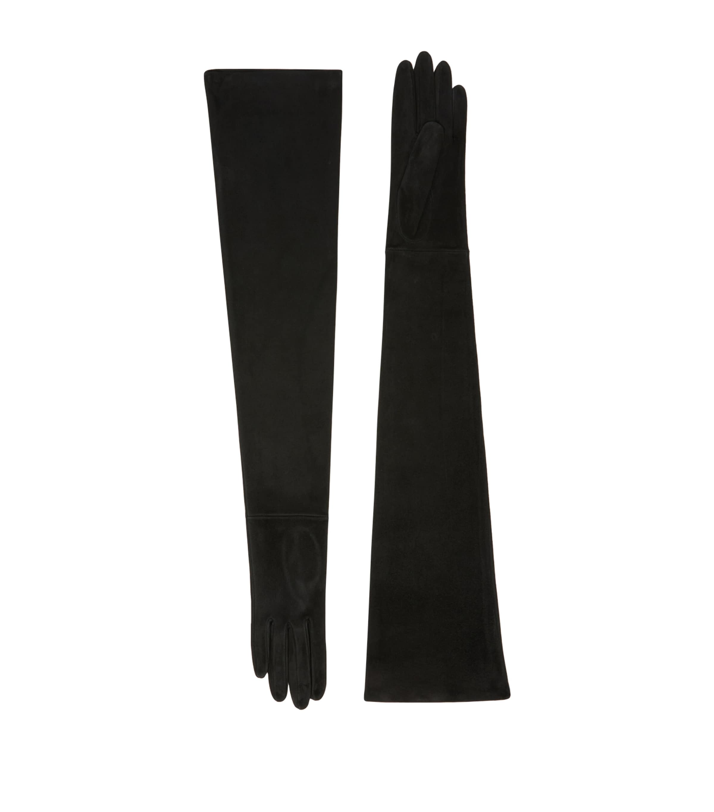 Max Mara Lamb Suede Long Gloves Medium Grey