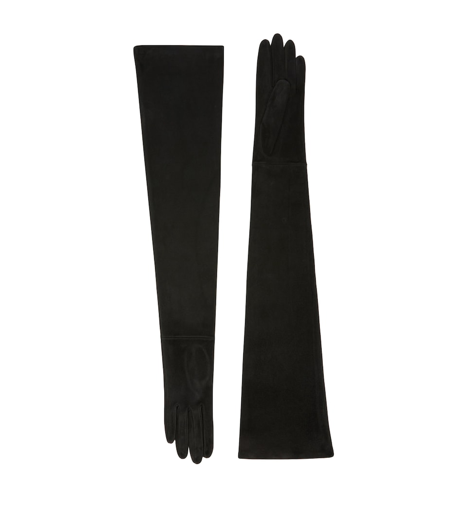 Max Mara Lamb Suede Long Gloves Medium Grey