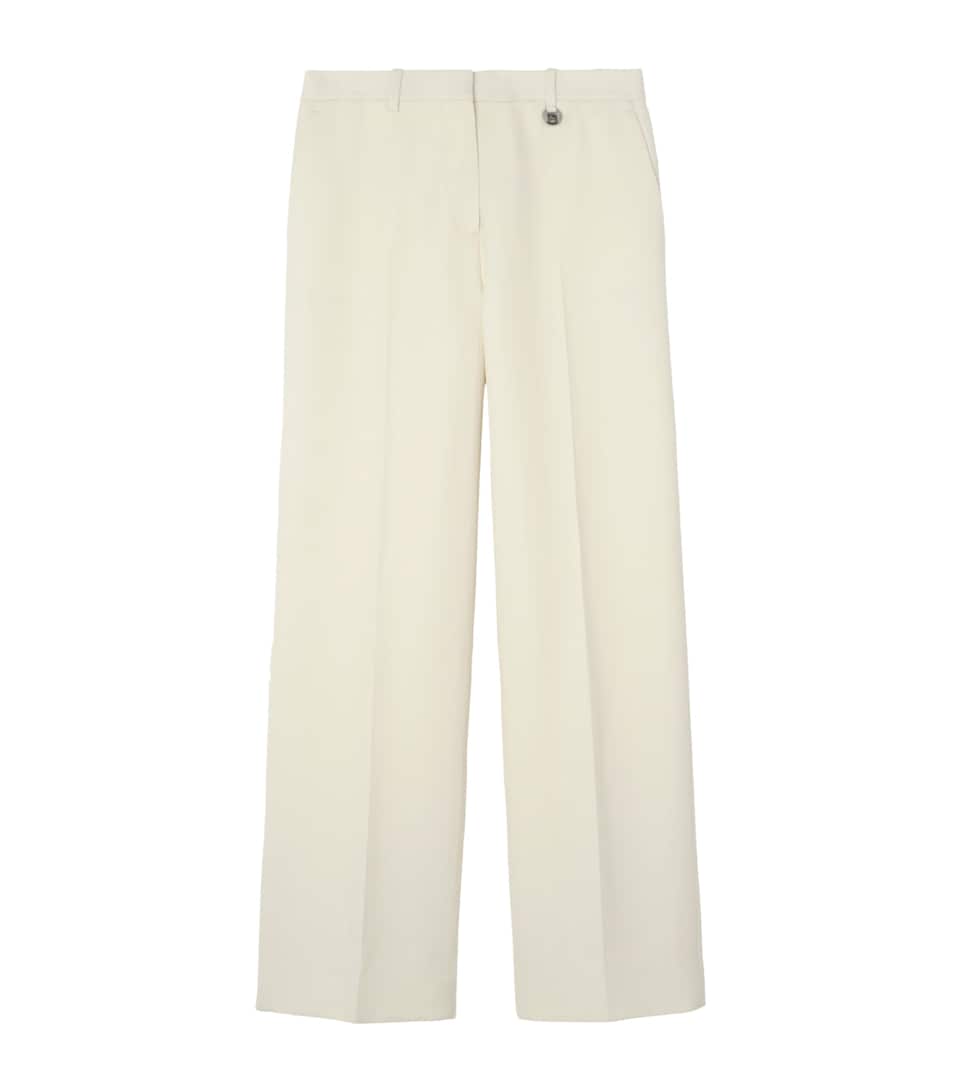 Burberry Womens Wool Pinstripe Straight Trousers Cotton White Stripe