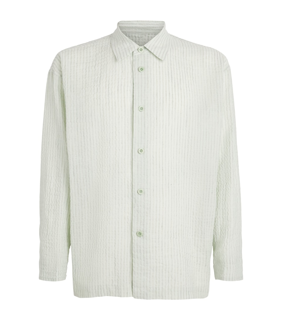 IM MEN Mens Cotton-Linen Stripe Shrink Shirt Sage Green