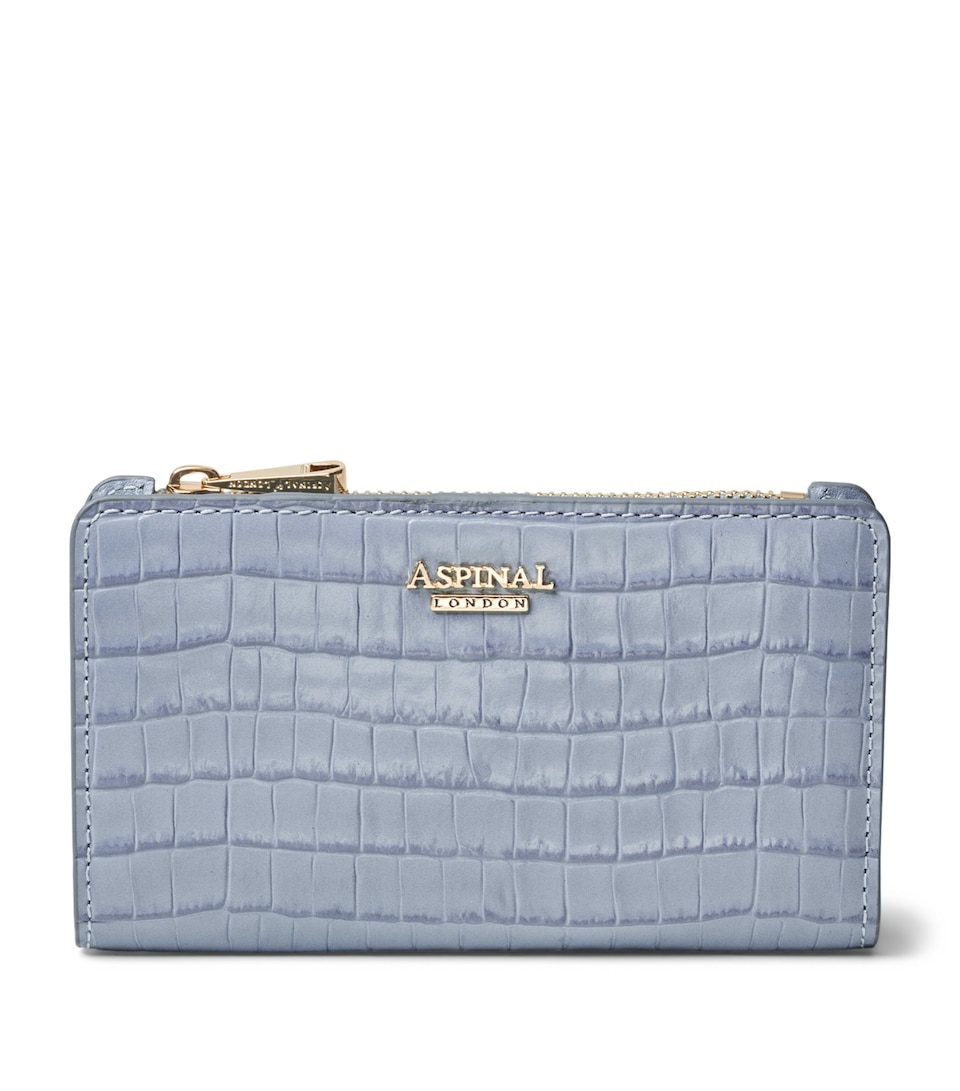 Aspinal Of London Leather Croc-Embossed Mayfair Purse Skyblue