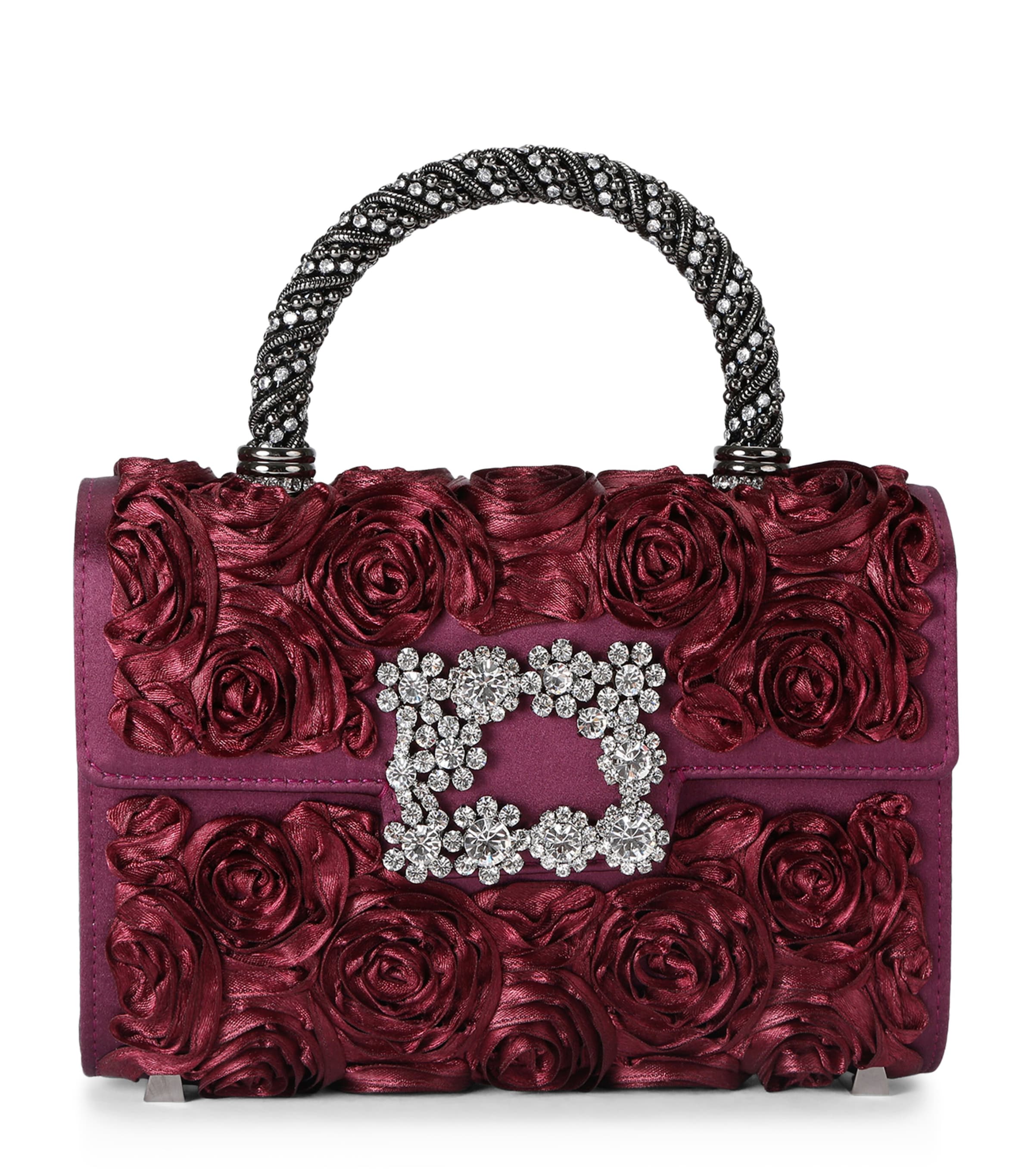 Roger Vivier Satin Jewel Efflorescence Mini Bag Wine
