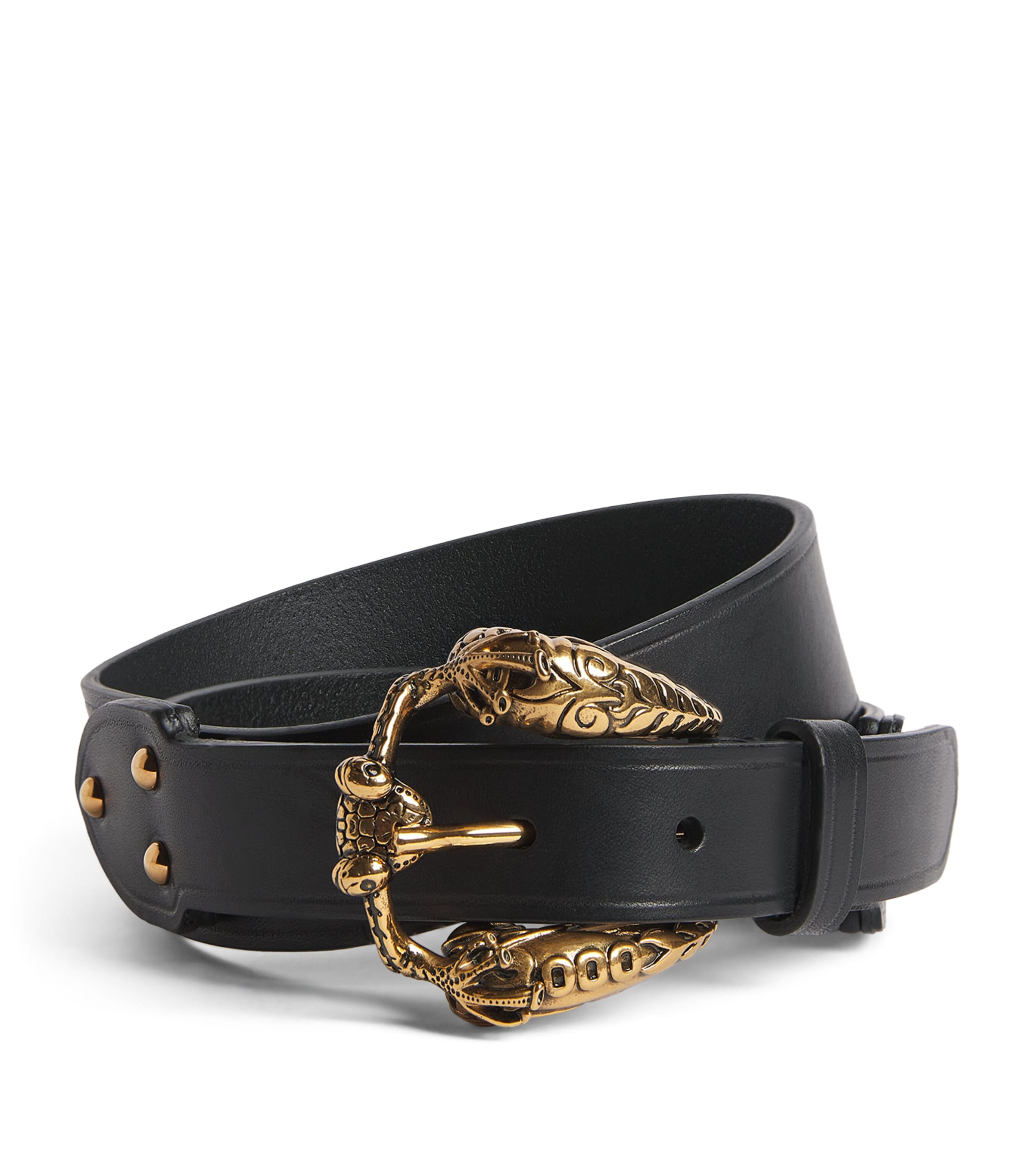 Etro Leather Animal-Buckle Belt Black