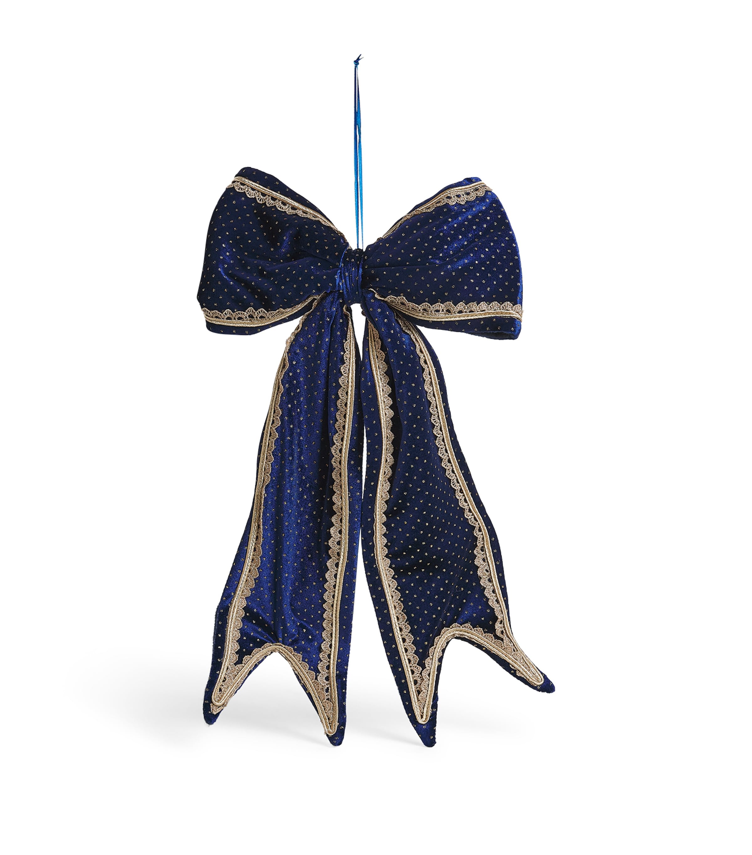 Luxury Garland Velvet and Lace Bow Tree Decoration Midnight Blue