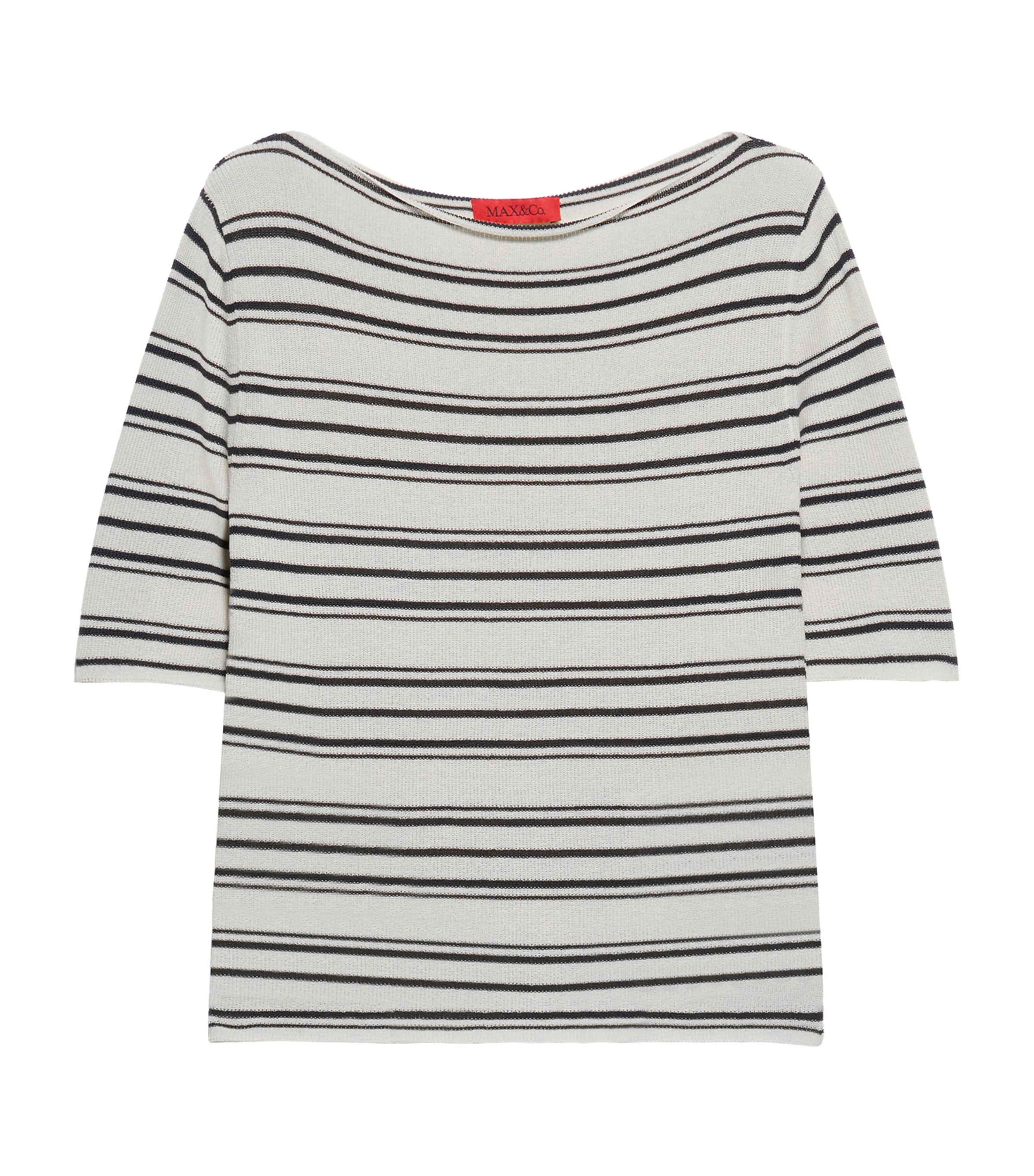 MAX&Co. Womens Stripe Boat-Neck Crop Top Wool White