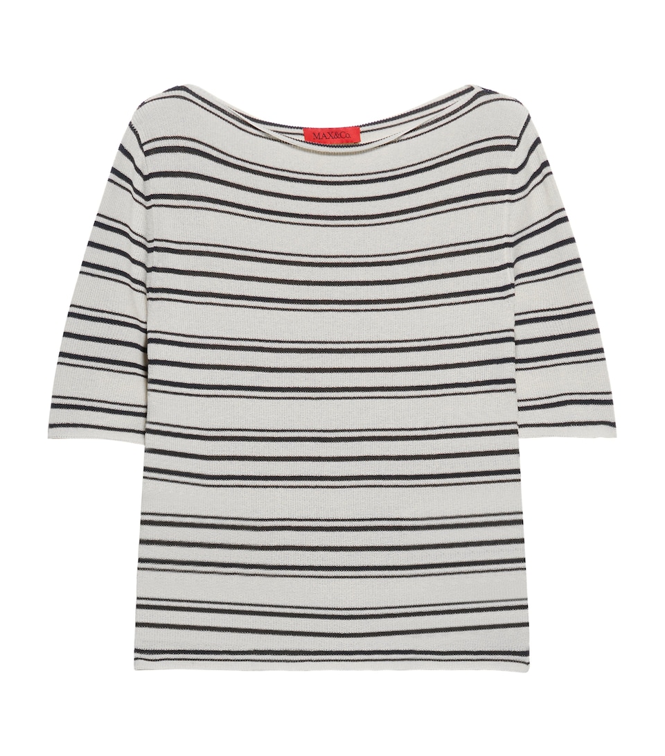 MAX&Co. Womens Stripe Boat-Neck Crop Top Wool White