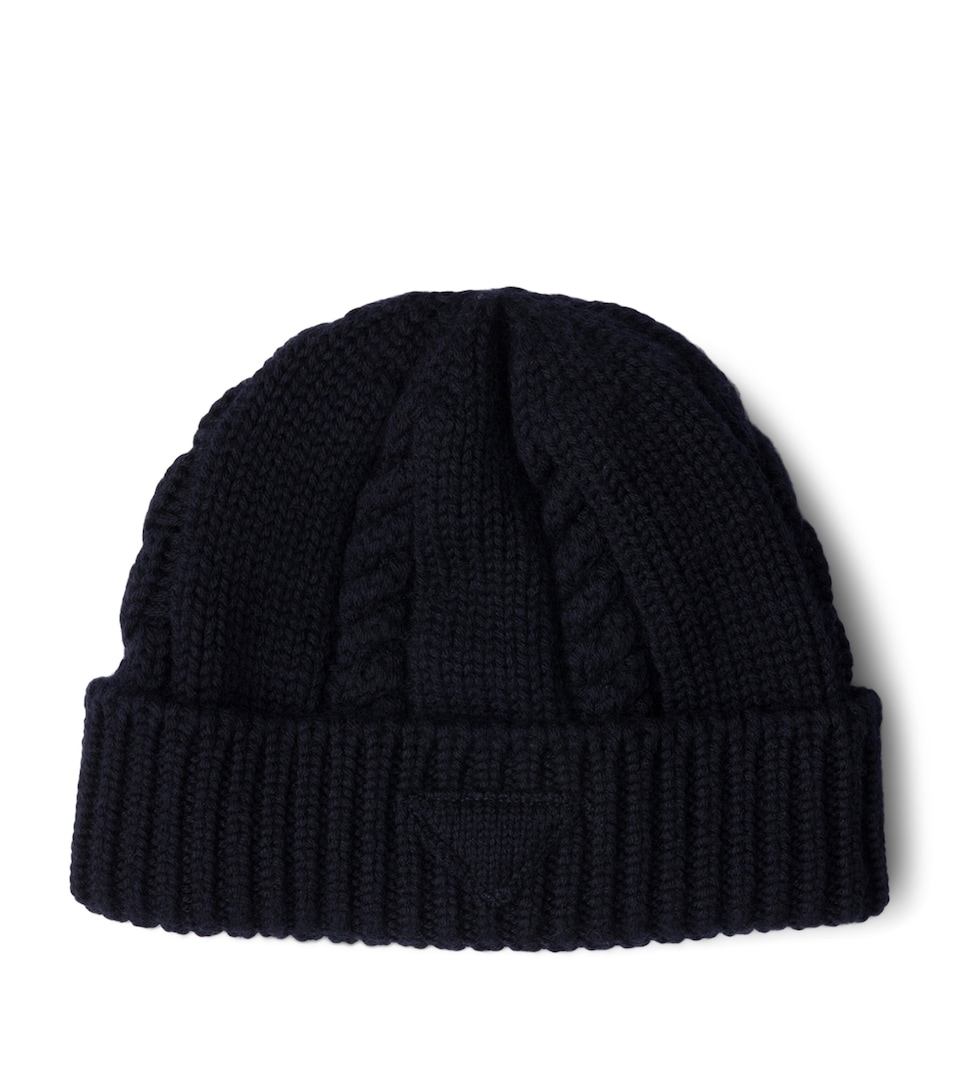 Prada Virgin Wool Triangle Beanie Blue