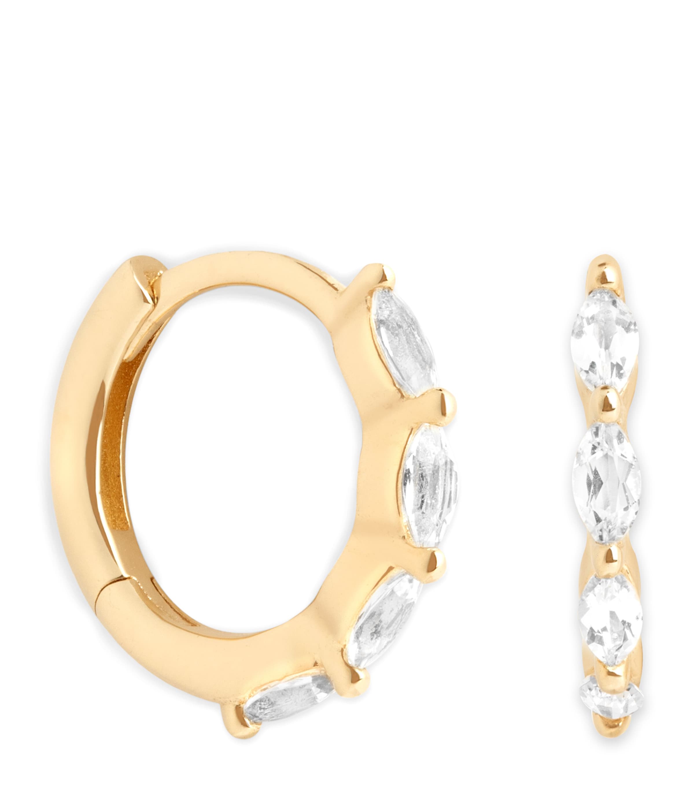 Yellow Gold and White Topaz Marquise Hoop Earrings