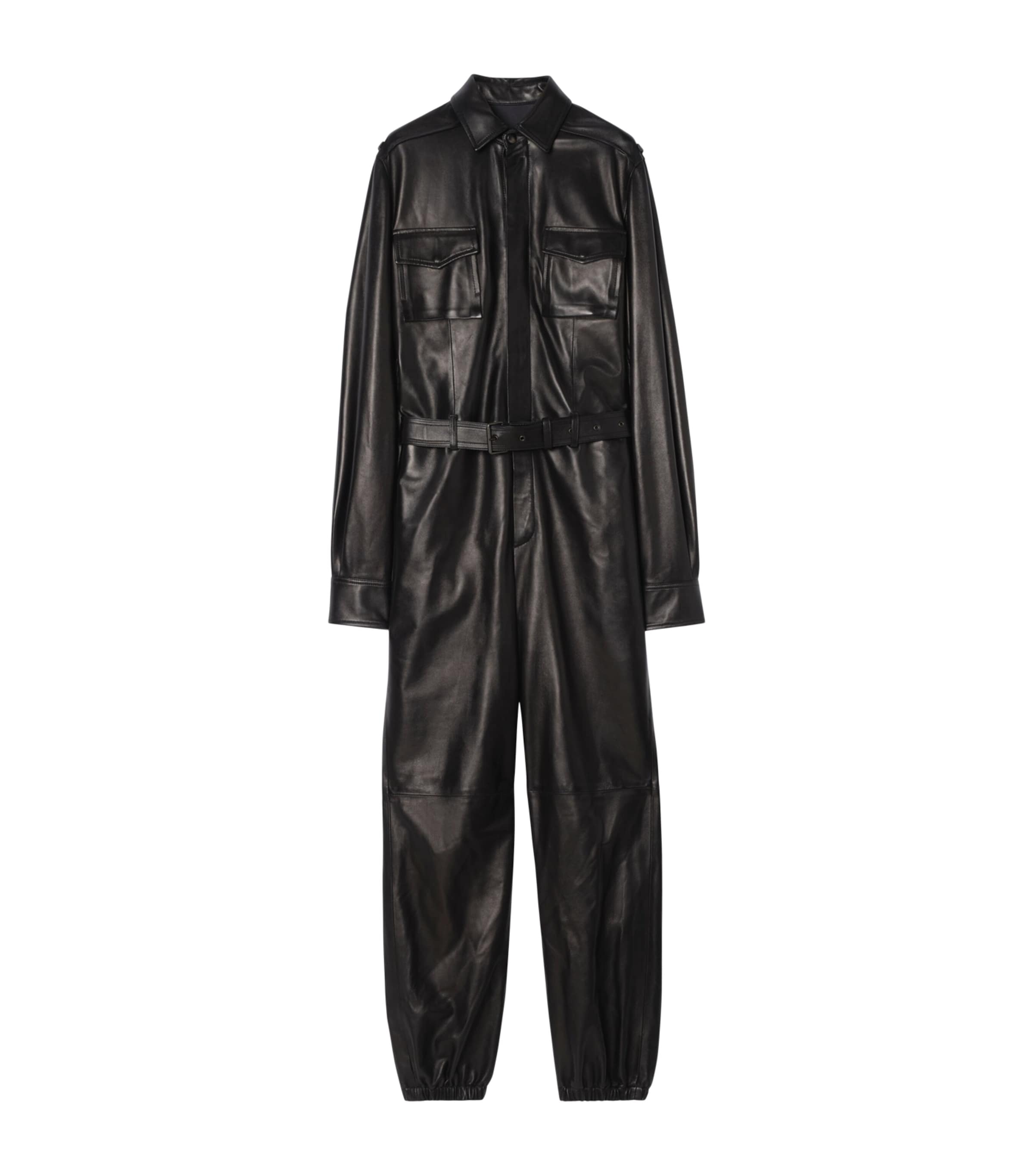 Burberry Womens Leather Long-Sleeve Jumpsuit Black