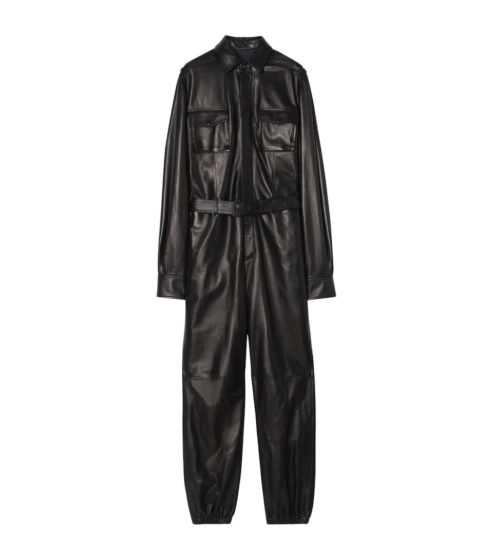 Burberry Womens Leather Long-Sleeve Jumpsuit Black