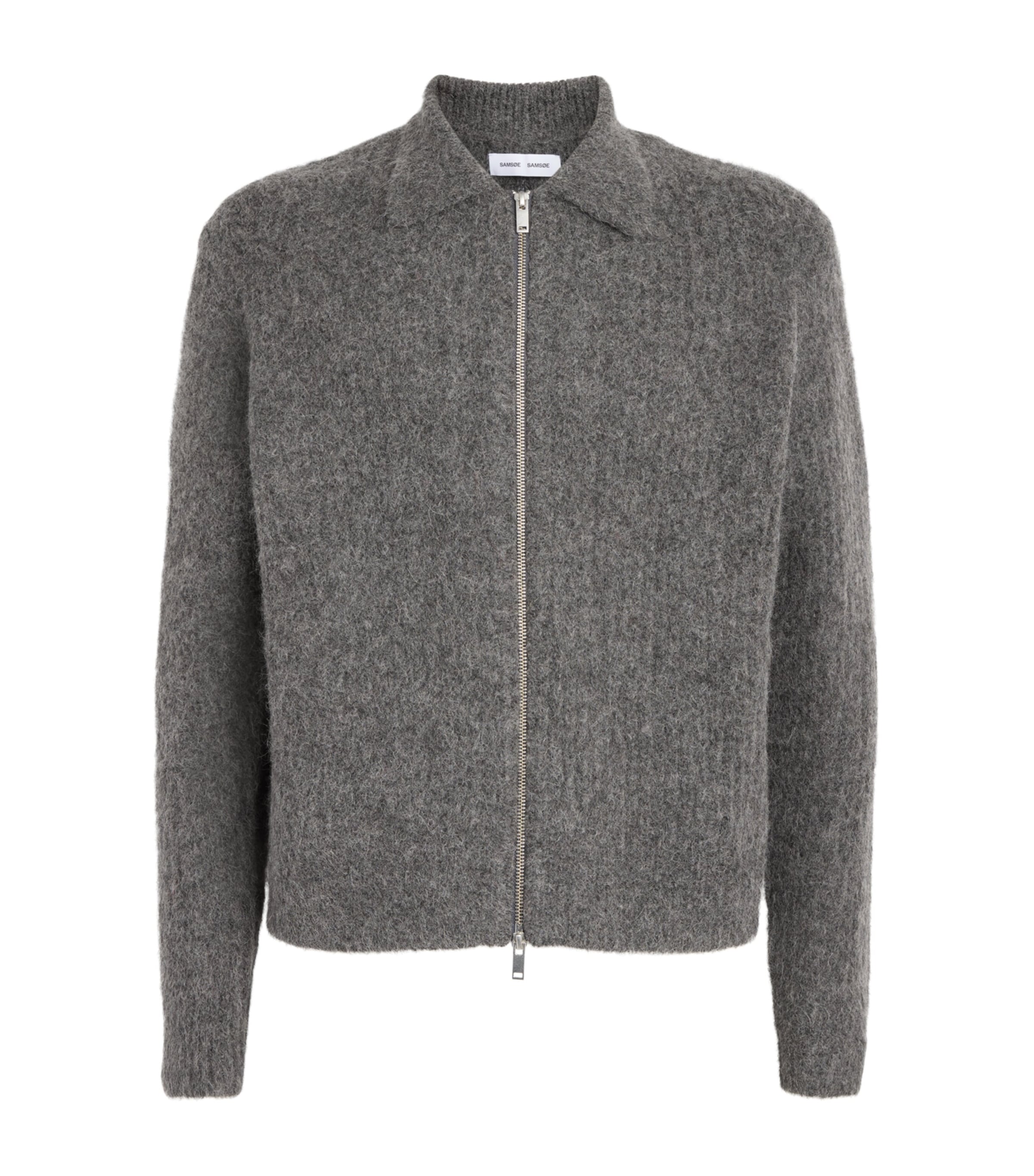 Samsøe Samsøe Mens Alpaca-Blend Sajob Zip-Up Cardigan Dark Grey Mel.