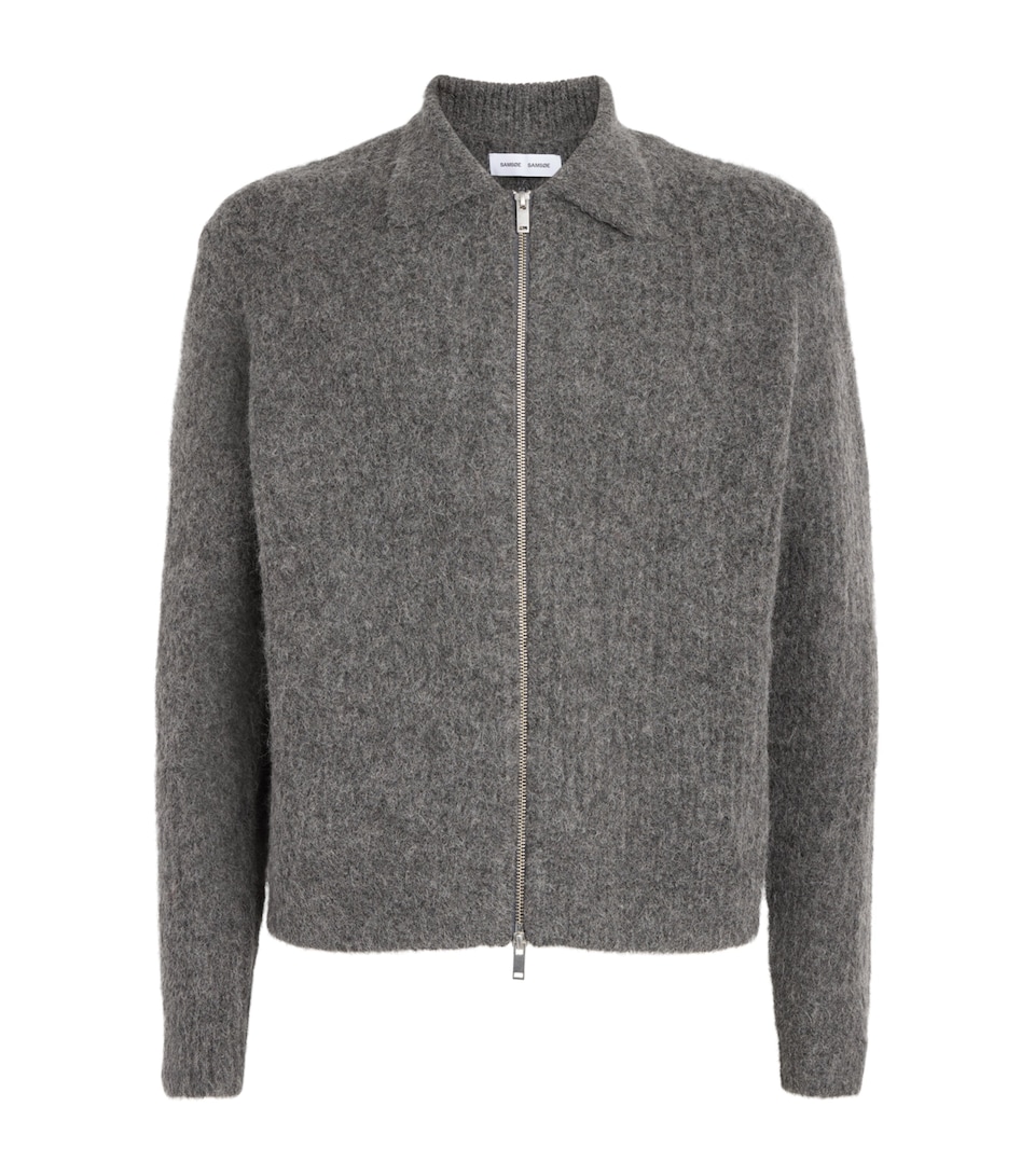 Samsøe Samsøe Mens Alpaca-Blend Sajob Zip-Up Cardigan Dark Grey Mel.