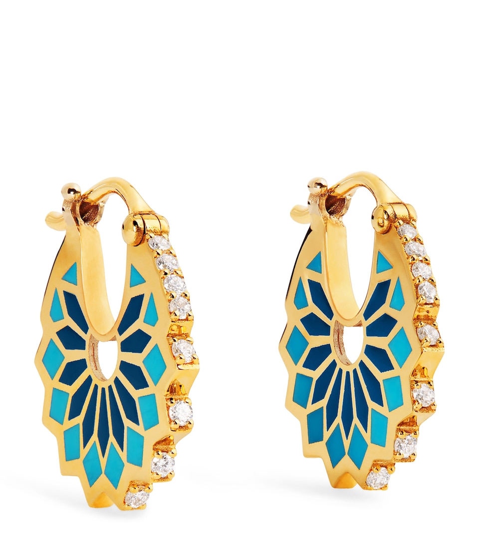 Small Yellow Gold, Diamond and Enamel Lady Sursock Earrings