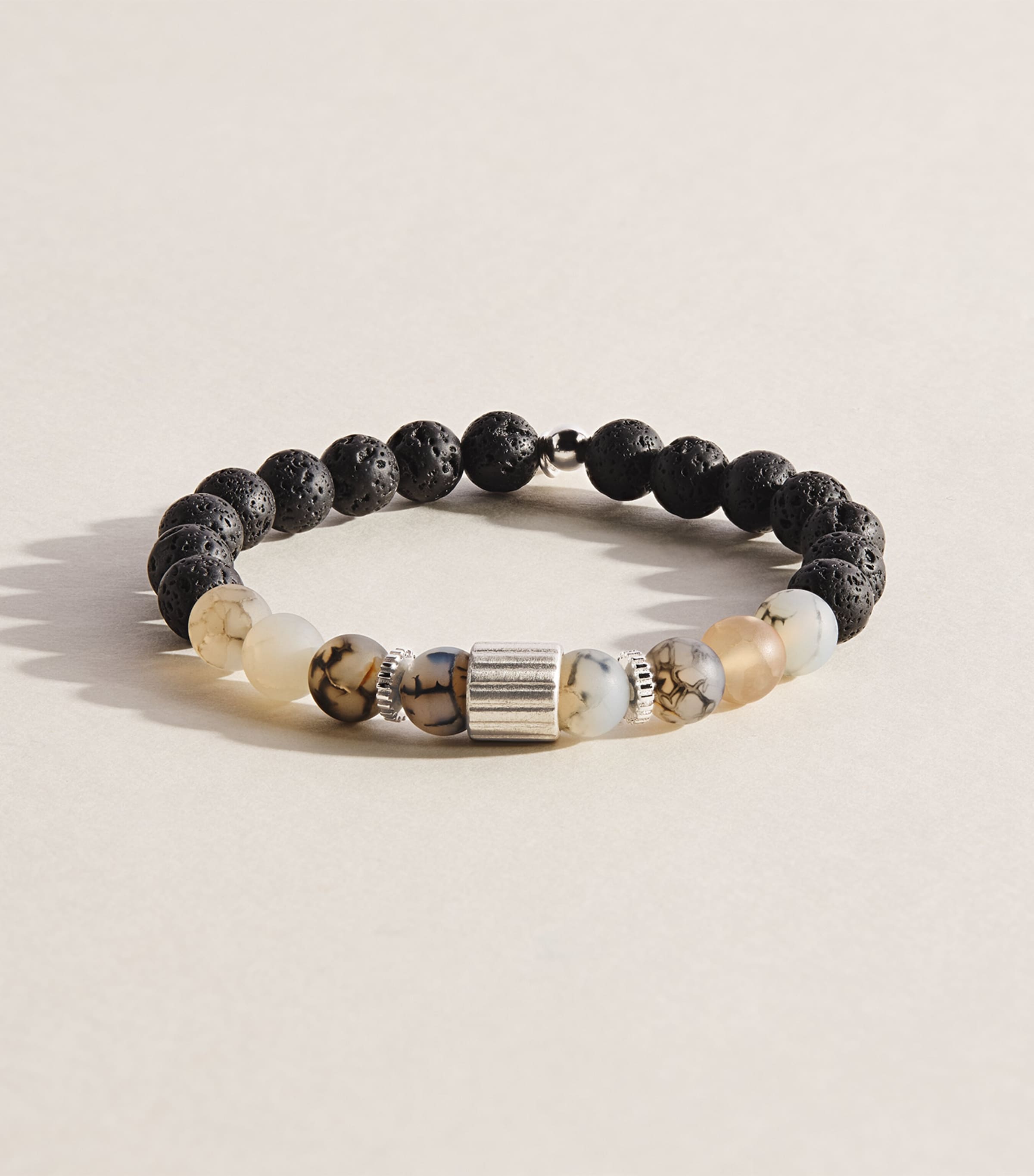 Tateossian Sterling Silver, Agate and Lava Bracelet Grey