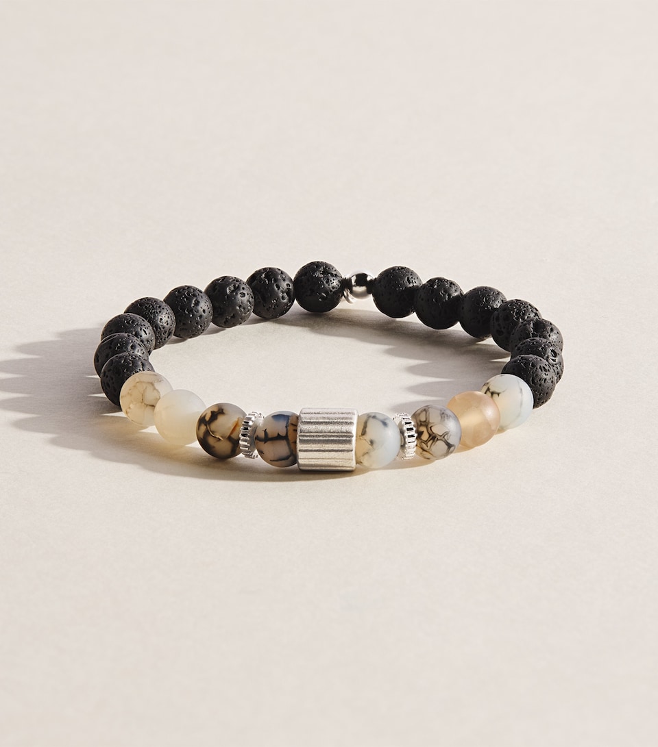 Tateossian Sterling Silver, Agate and Lava Bracelet Grey