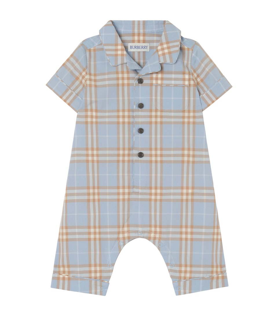 Burberry Kids Cotton Check Playsuit (1-18 Months) Dusty Blue Ip Chk