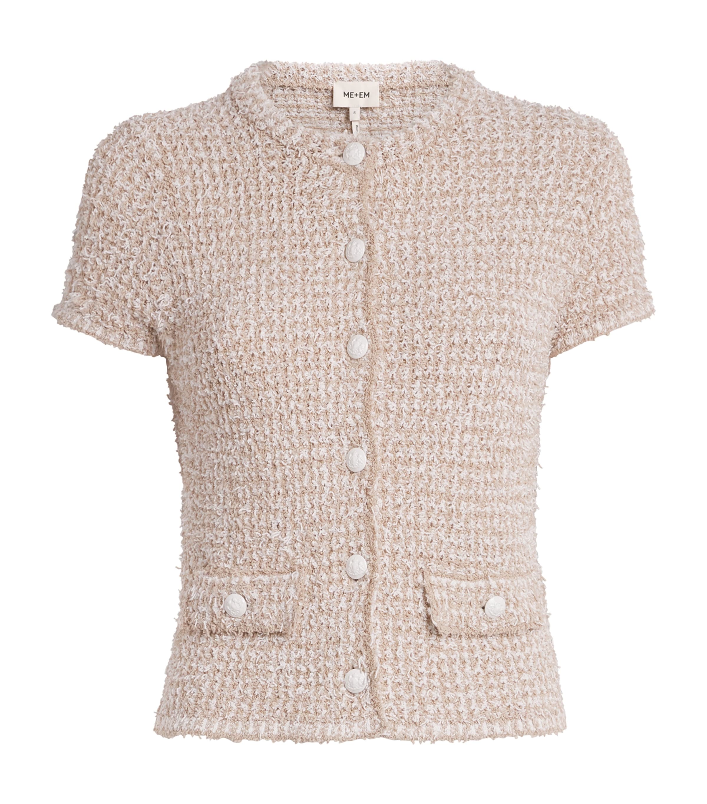 ME+EM Womens Organic Cotton-Blend Tweed Cardigan Cream/white