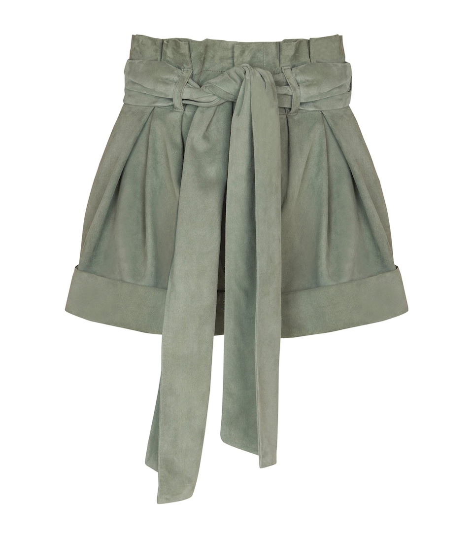 Balmain Womens Suede High-Waisted Shorts Faded Green