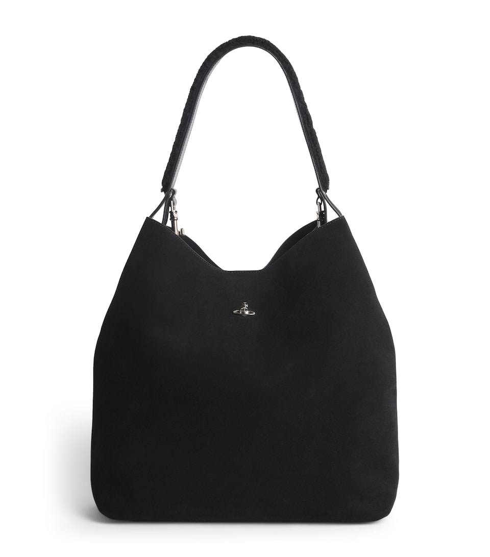 Vivienne Westwood Large Suede Lottie Shoulder Bag Black