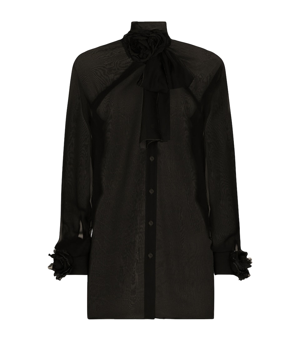 Silk Flower-Detail Blouse