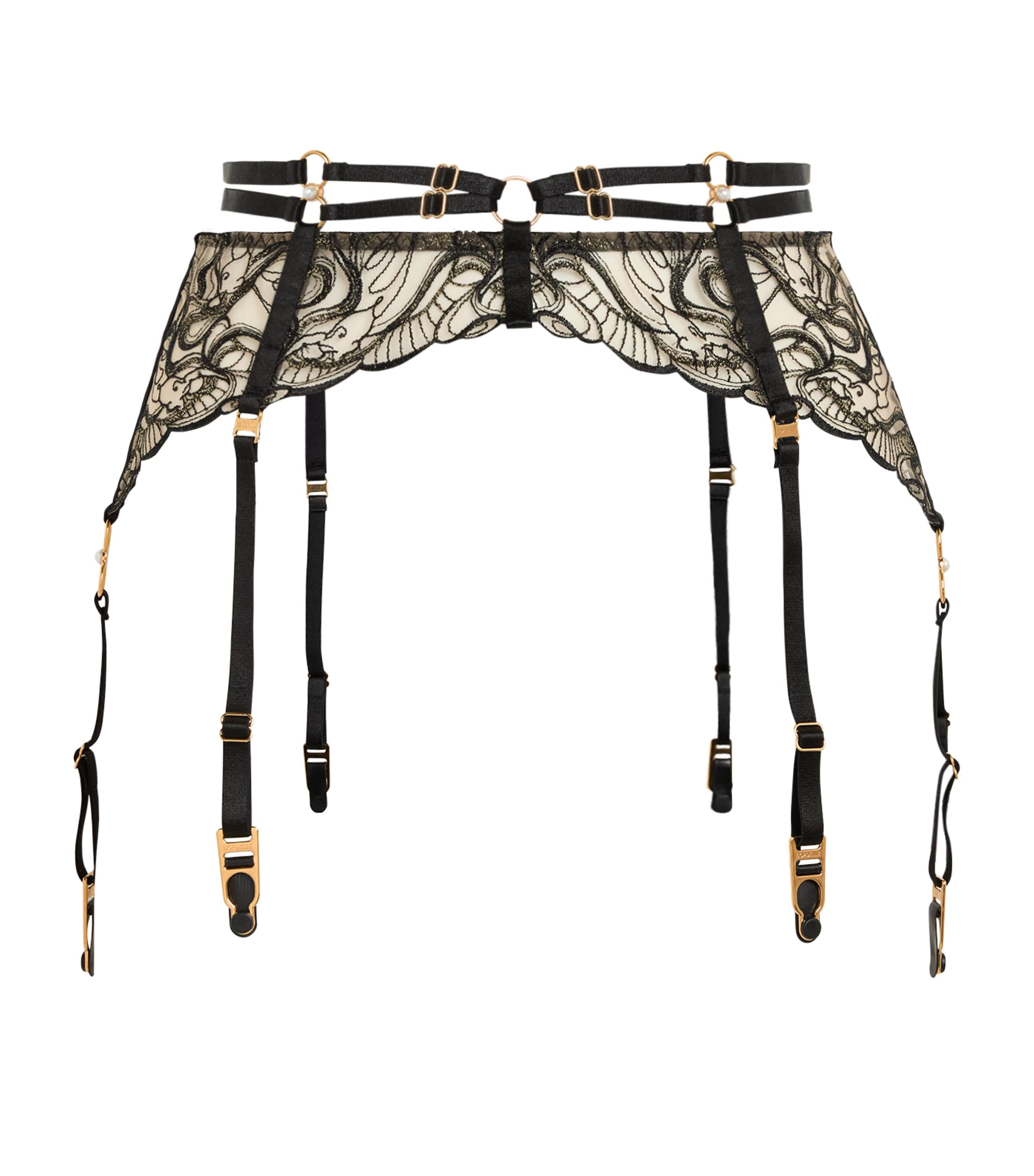 Bordelle Womens Embroidered Pearl Suspenders Black
