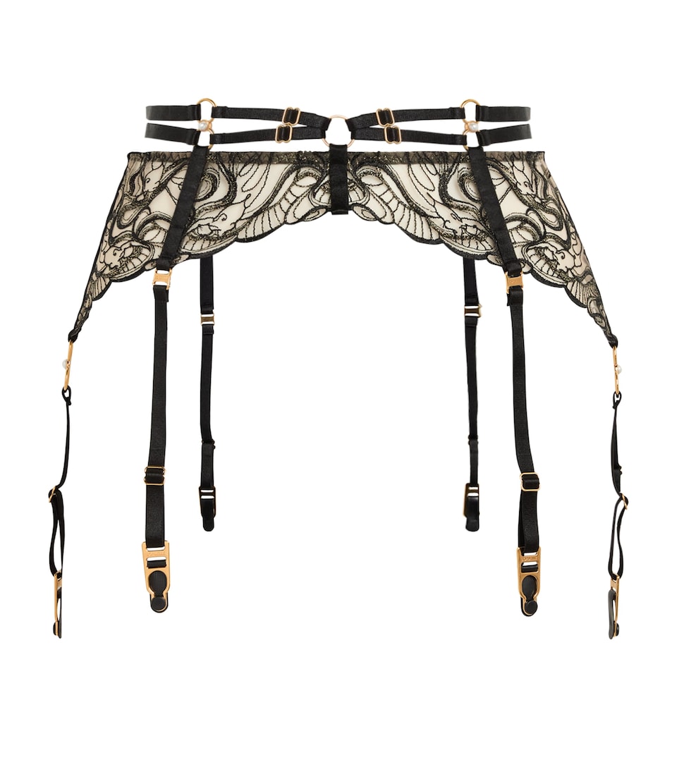 Bordelle Womens Embroidered Pearl Suspenders Black