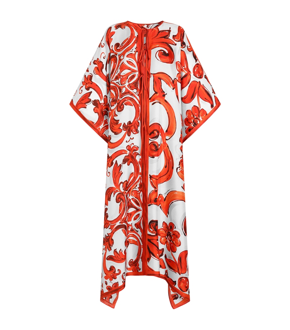 Dolce&Gabbana Womens Silk Majolica Print Kaftan Midi Dress Combined Colou