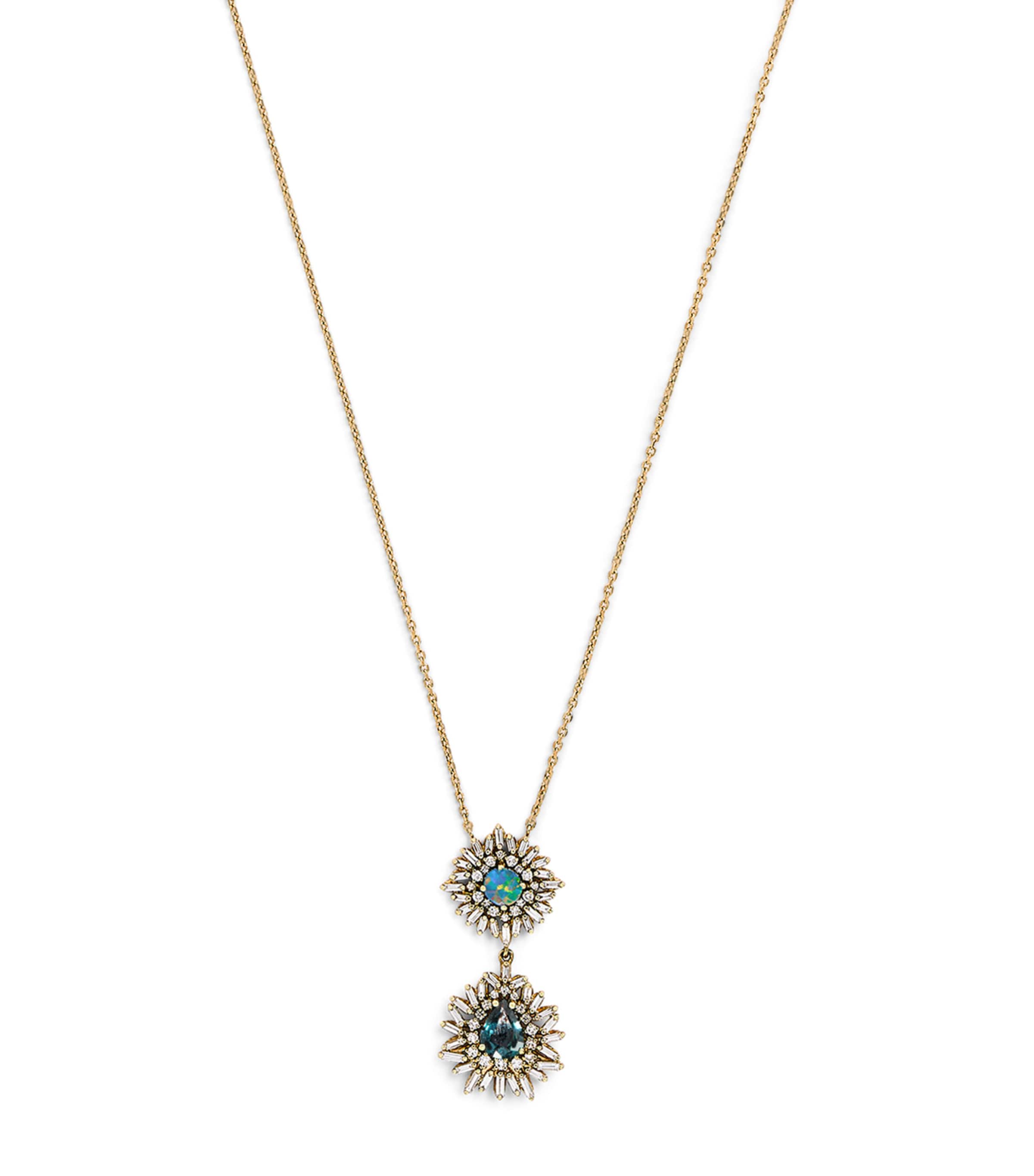 Yellow Gold, Diamond, Sapphire and Opal One of a Kind Necklace