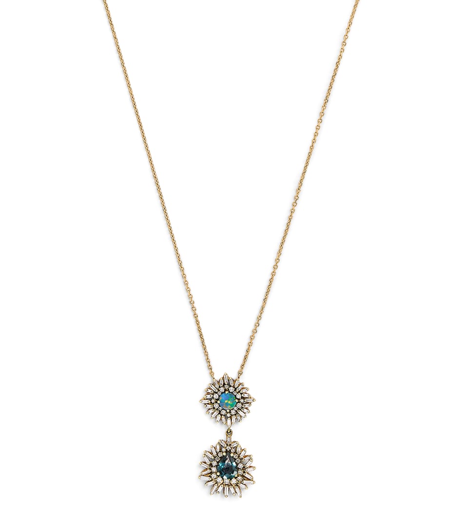 Yellow Gold, Diamond, Sapphire and Opal One of a Kind Necklace