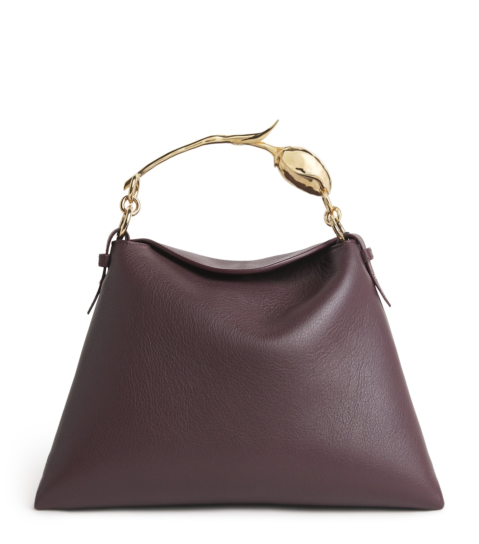 Erdem Large Leather Bloom Shoulder Bag Grain Malbec