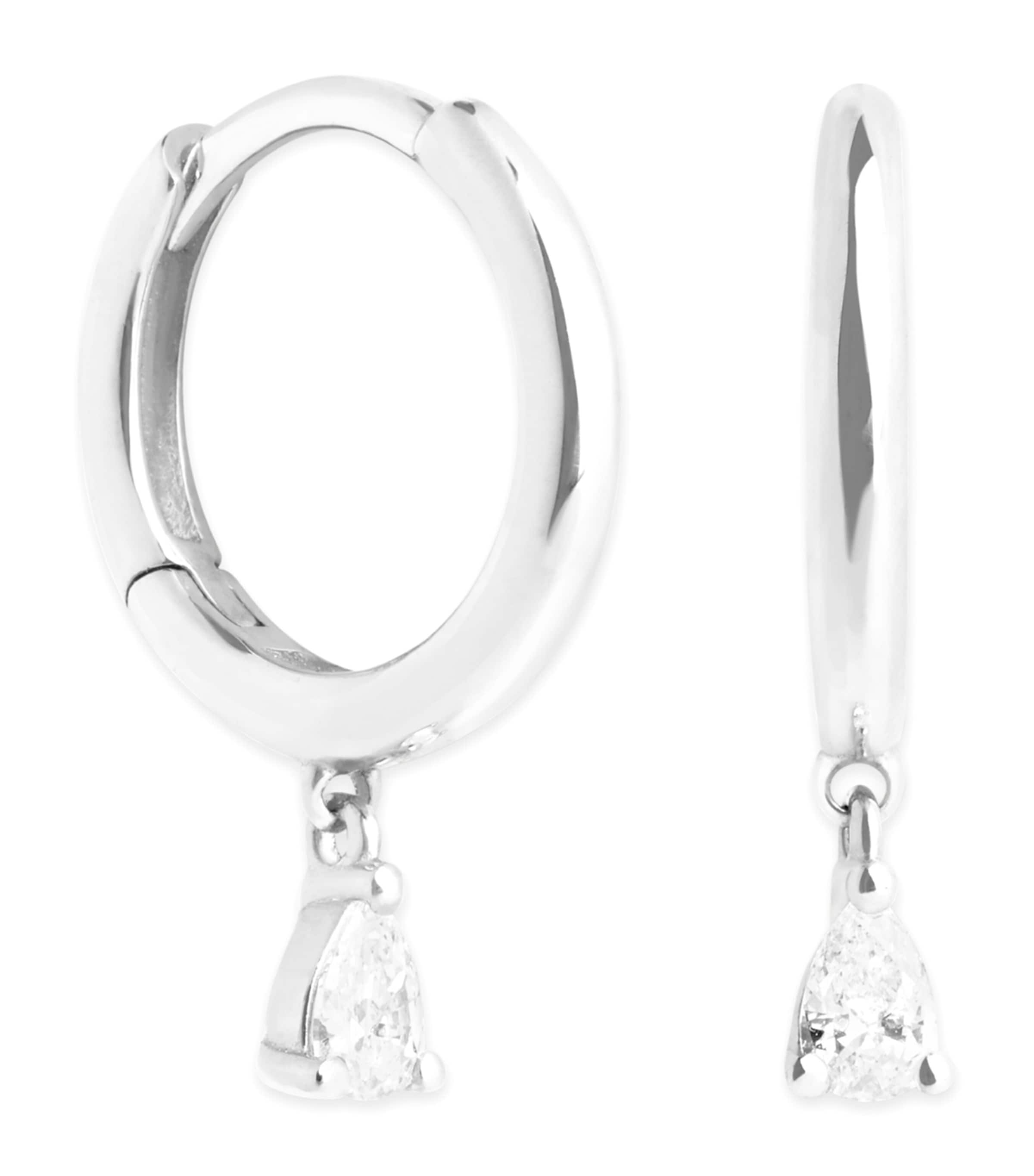 White Gold and Diamond Pear Huggie Hoops