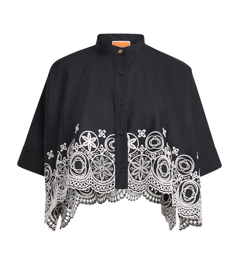 La Doublej Womens Cotton Embroidered Cropped Shirt Sangall