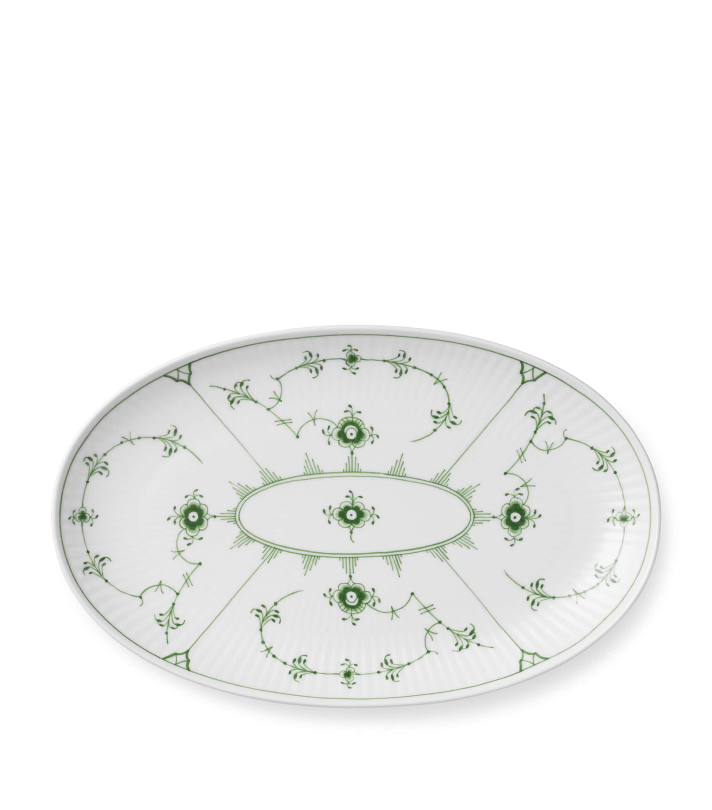 Porcelain Green Fluted Plain Oval Assiette (23.5cm)
