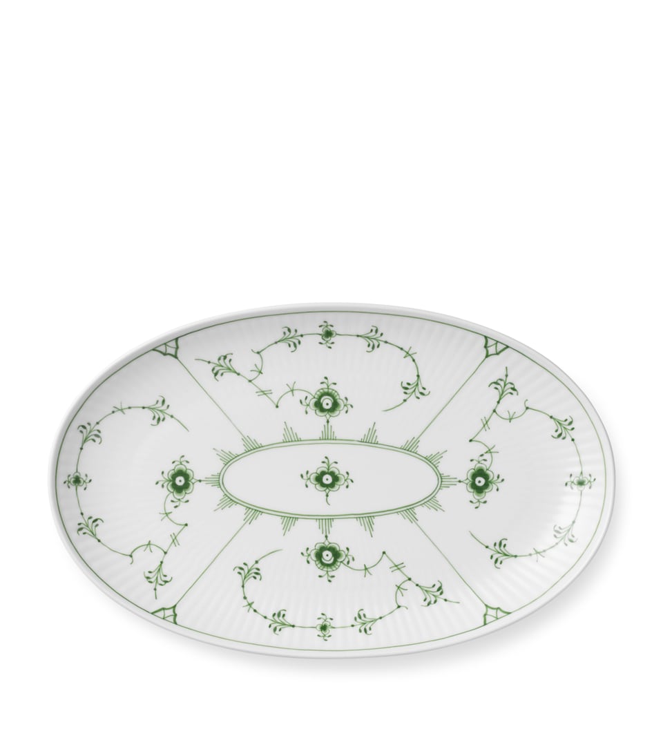 Porcelain Green Fluted Plain Oval Assiette (23.5cm)