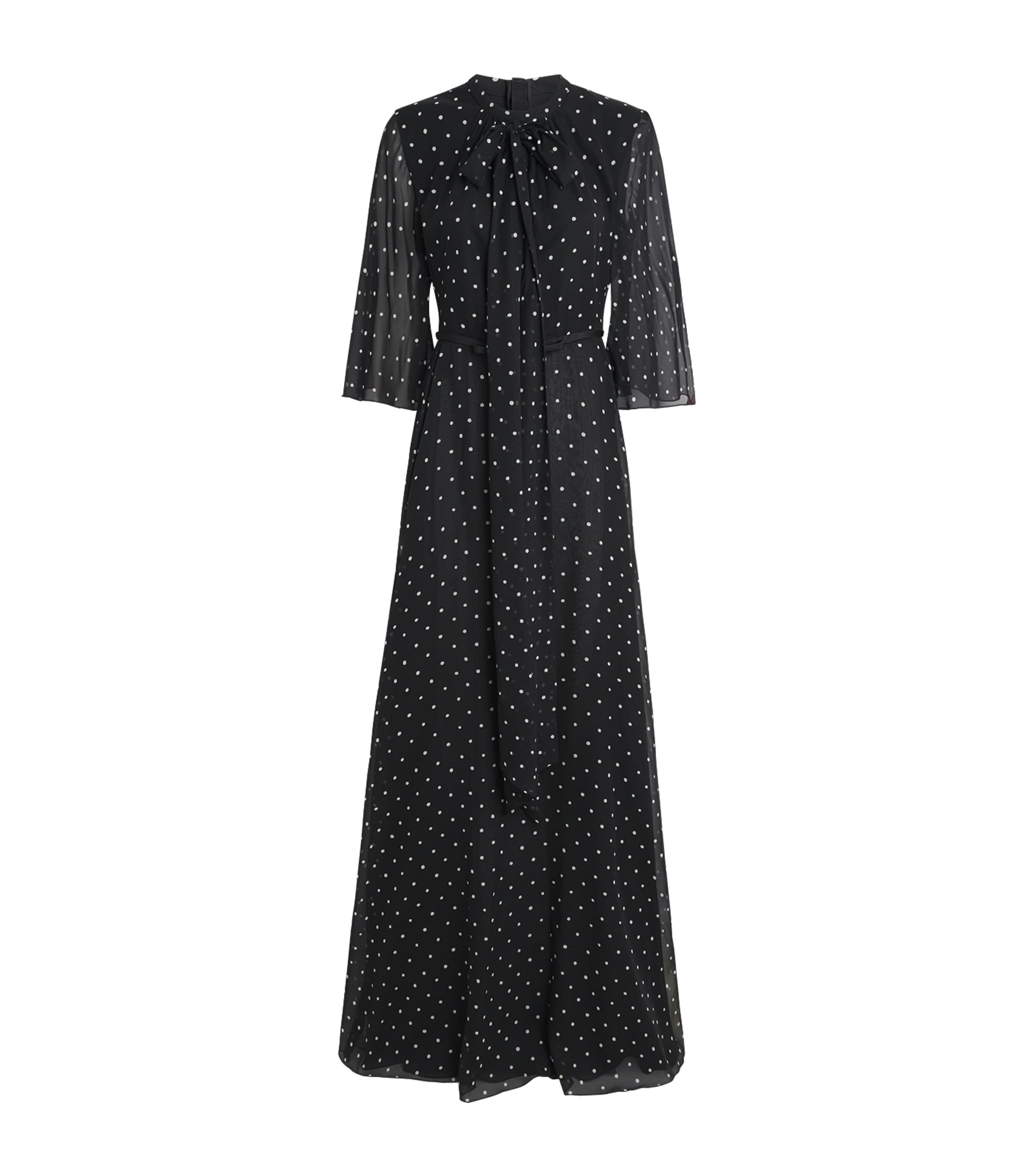 Silk-Georgette Tie-Neck Maxi Dress