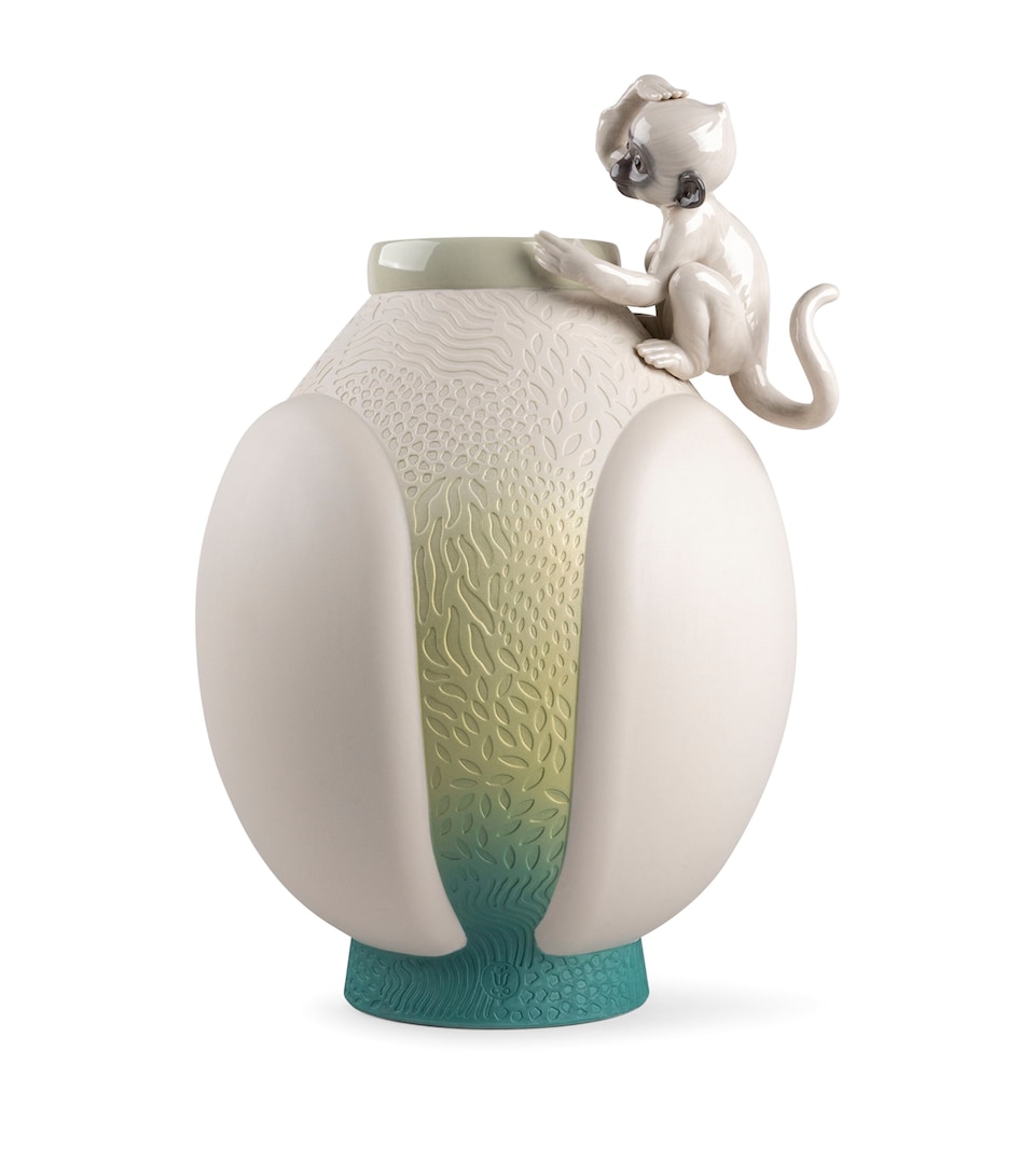 Lladró Porcelain Monkey Vase (42cm) White