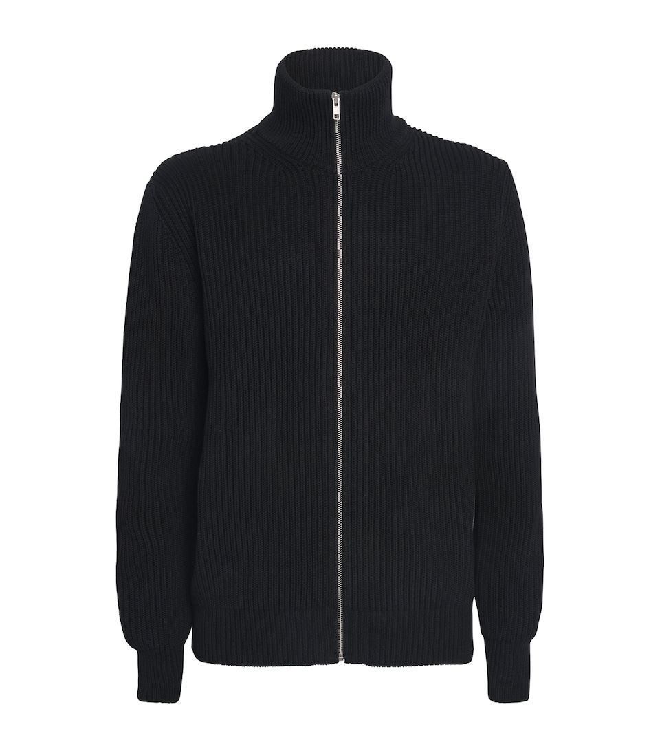 Rib-Knit Zip-Up Cardigan