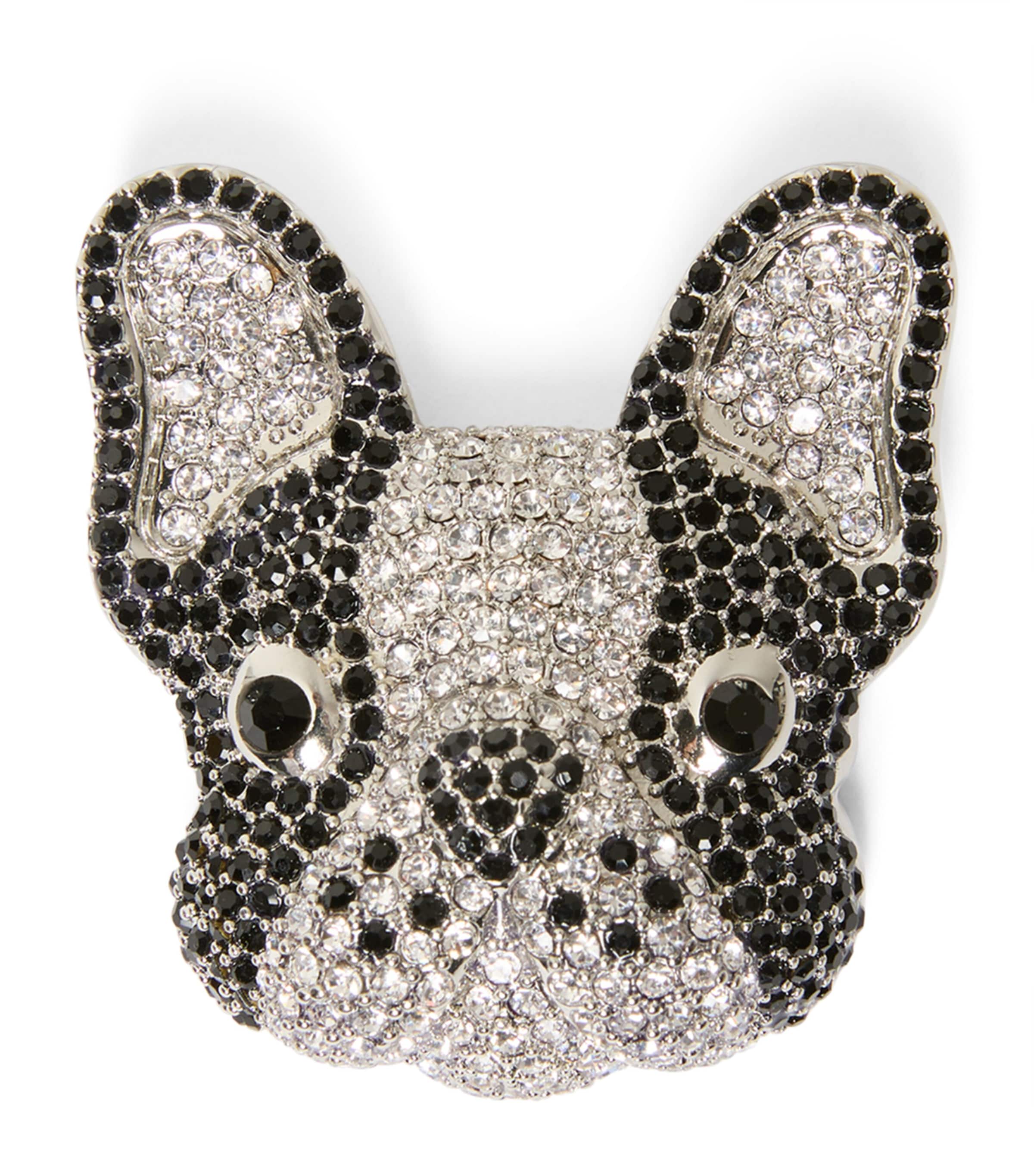 Weekend Max Mara Crystal French Bulldog Brooch Black