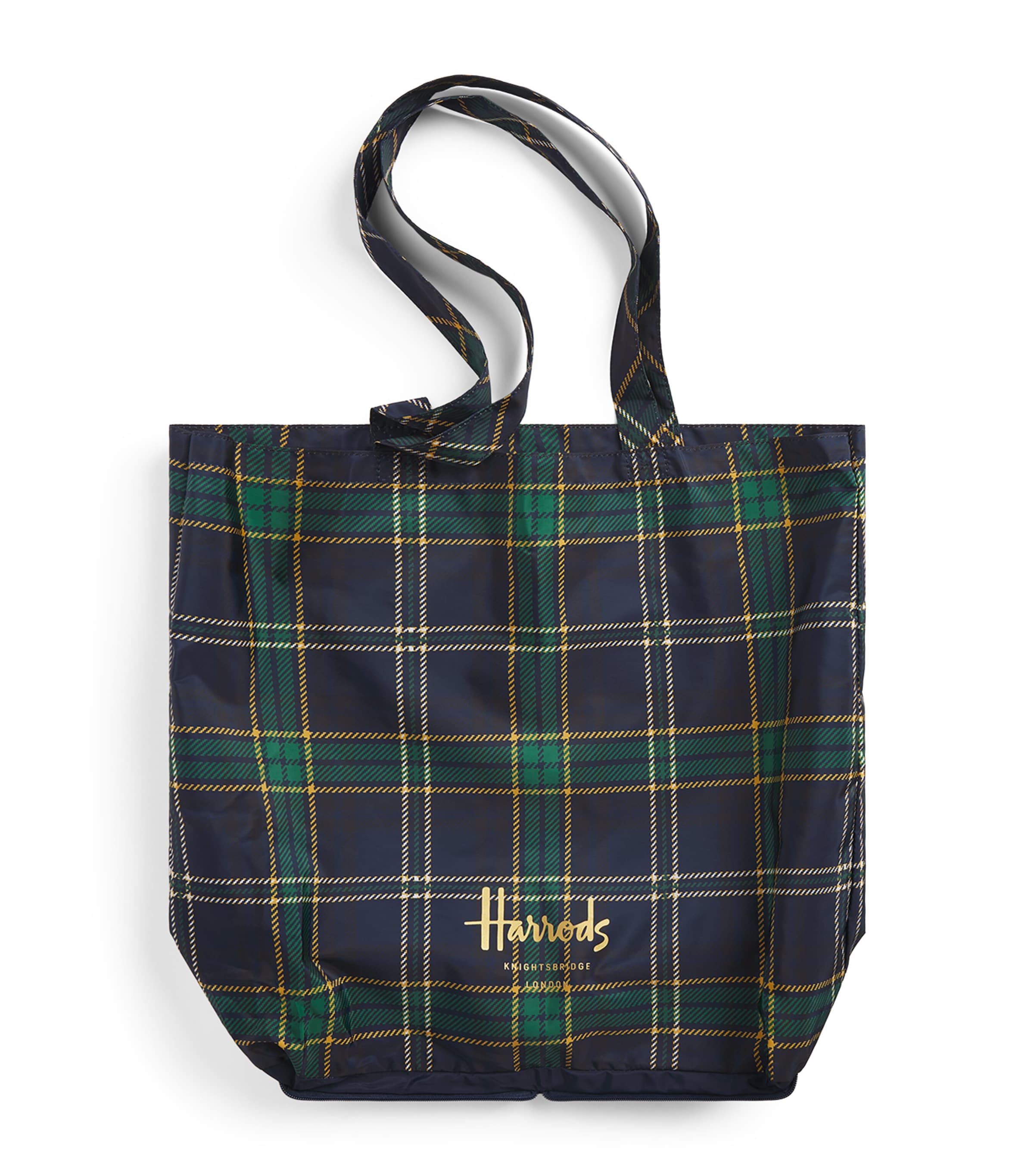 Harrods Tartan Pocket Shopper Bag Navy