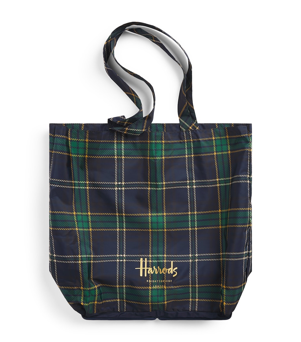 Harrods Tartan Pocket Shopper Bag Navy